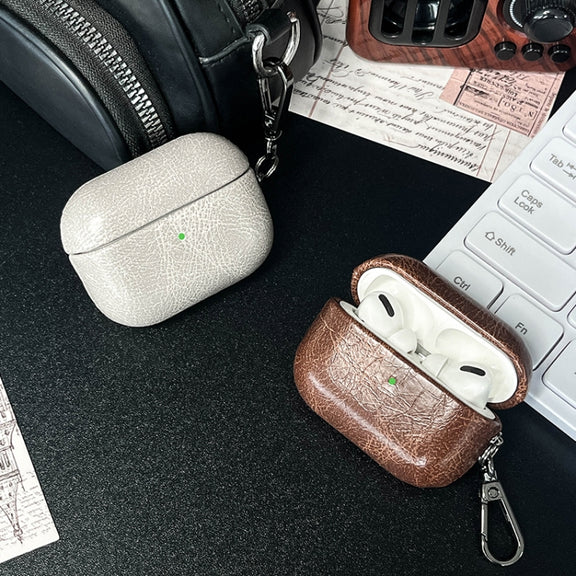 For AirPods 3 Retro Oil Leather Bluetooth Earphones Protective Case(Army Green)