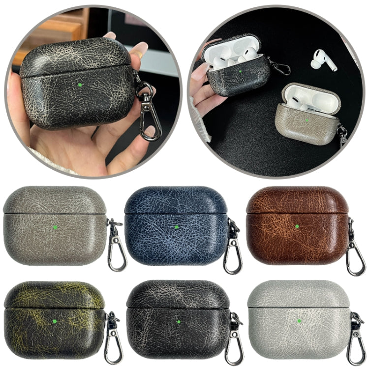For AirPods 3 Retro Oil Leather Bluetooth Earphones Protective Case(Army Green)