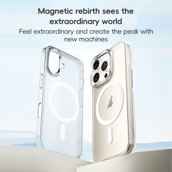 For iPhone 16 Pro Max ZGA Magsafe Clear PC Tempered Glass Phone Case(Frosted White)