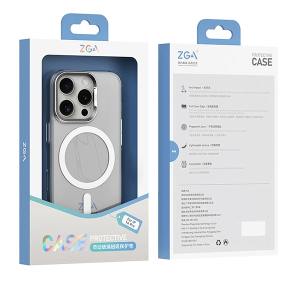 For iPhone 16 Pro ZGA Magsafe Clear PC Tempered Glass Phone Case(Frosted White)