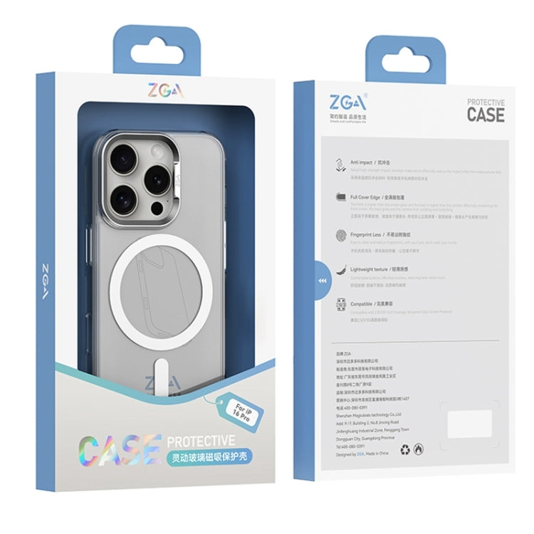 For iPhone 16 Pro ZGA Magsafe Clear PC Tempered Glass Phone Case(Frosted White)