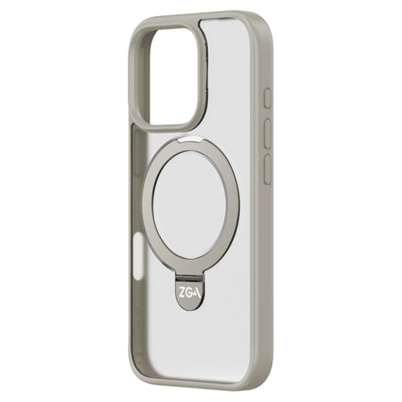 For iPhone 16 Pro ZGA Magsafe Holder PC Hybrid TPU Phone Case(Grey)