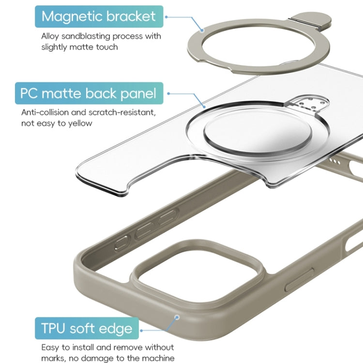 For iPhone 16 Pro ZGA Magsafe Holder PC Hybrid TPU Phone Case(Grey)