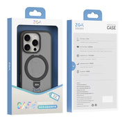 For iPhone 16 Pro ZGA Magsafe Holder PC Hybrid TPU Phone Case(Grey)
