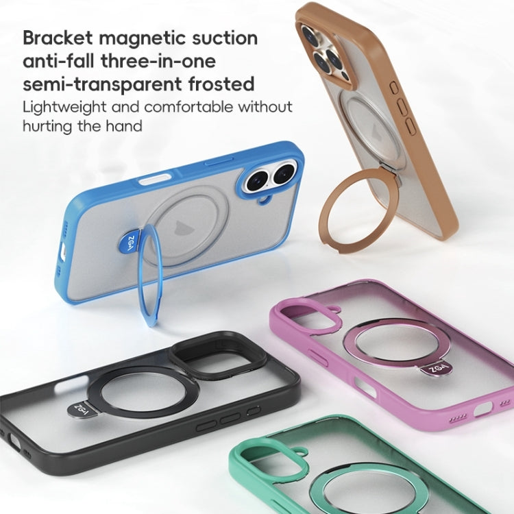 For iPhone 16 Plus ZGA Magsafe Holder PC Hybrid TPU Phone Case(Black)