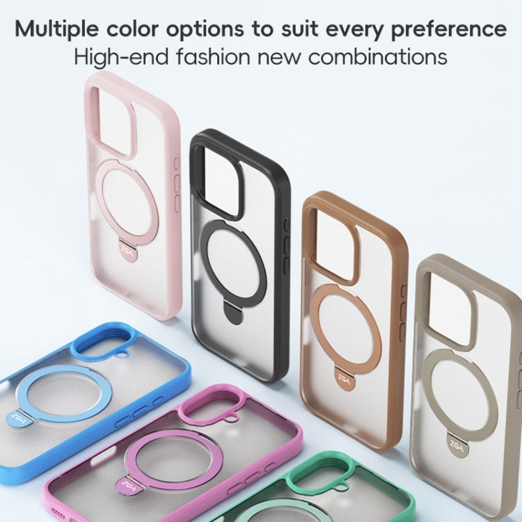 For iPhone 16 Plus ZGA Magsafe Holder PC Hybrid TPU Phone Case(Black)