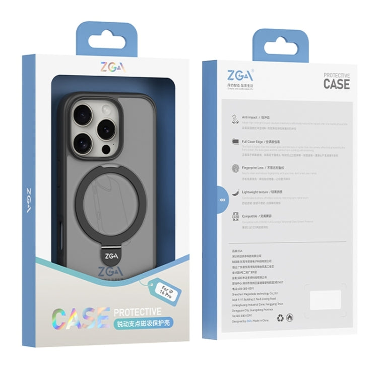 For iPhone 16 ZGA Magsafe Holder PC Hybrid TPU Phone Case(Blue)