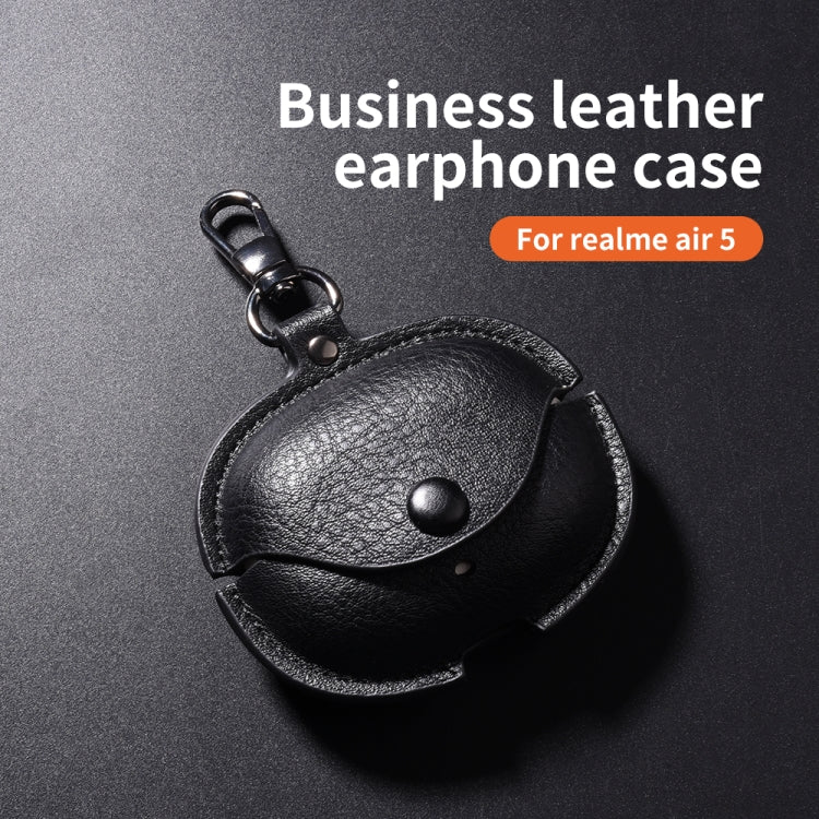 For Realme Buds Air 5 Pro Leather Earphone Protective Case with Hook(Red)