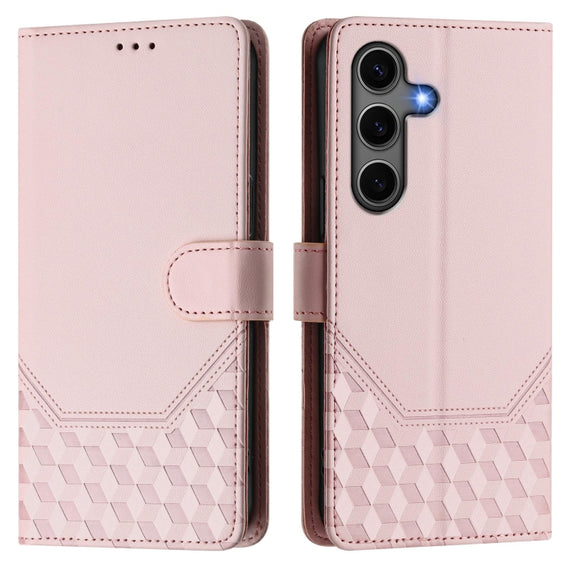 For Samsung Galaxy S25 5G Honeycomb Embossing RFID Leather Phone Case(Pink)