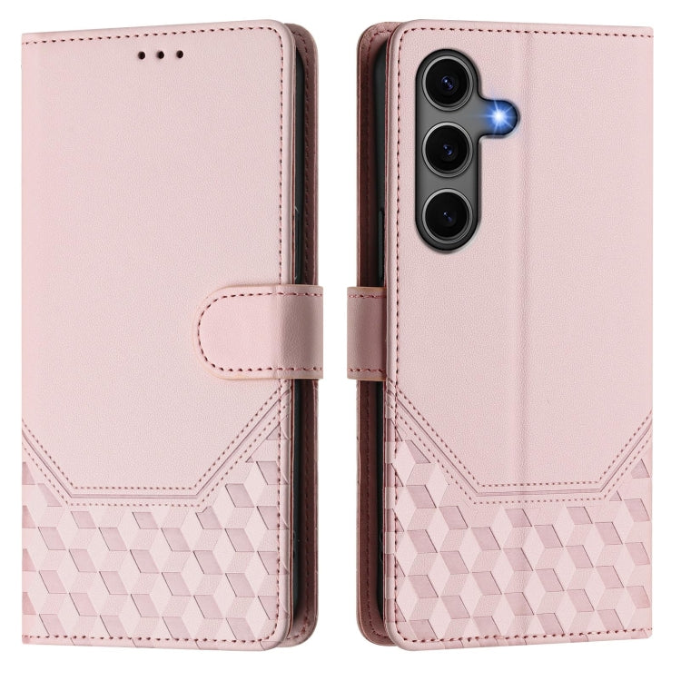For Samsung Galaxy S25 5G Honeycomb Embossing RFID Leather Phone Case(Pink)