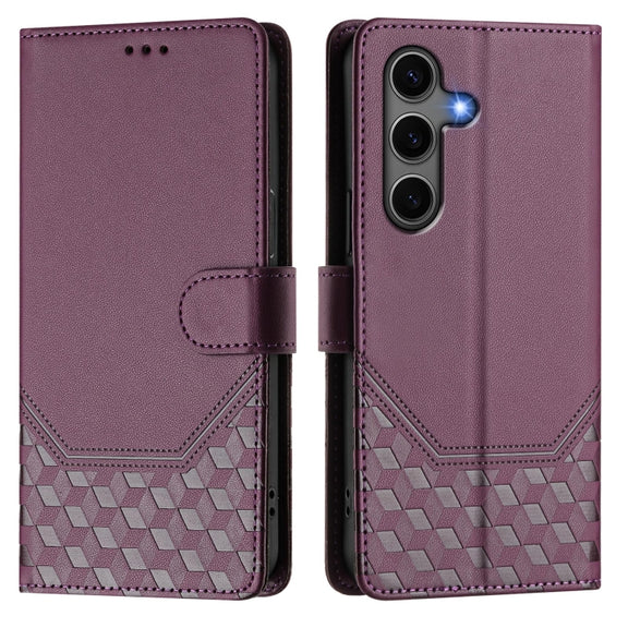 For Samsung Galaxy S25 5G Honeycomb Embossing RFID Leather Phone Case(Violet)