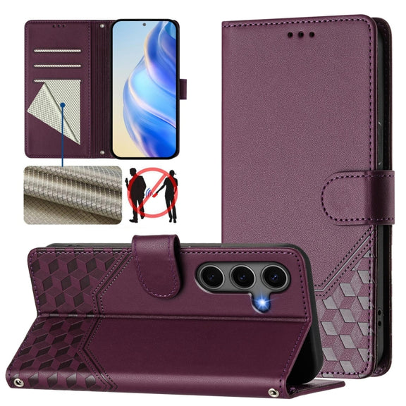 For Samsung Galaxy S25+ 5G Honeycomb Embossing RFID Leather Phone Case(Violet)