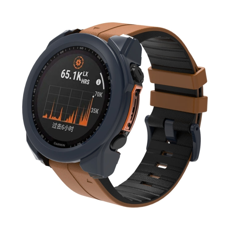 For Garmin Fenix 8 AMOLED 51mm Tempered Glass Film Integrated PC Watch Protective Case(Midnight Blue)