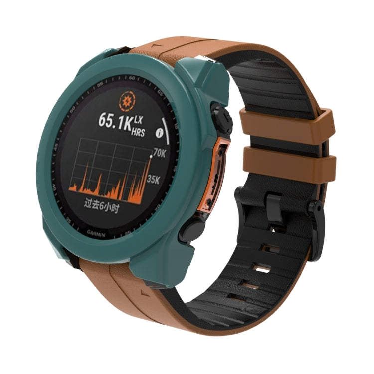 For Garmin Fenix 8 AMOLED 47mm Tempered Glass Film Integrated PC Watch Protective Case(Green)