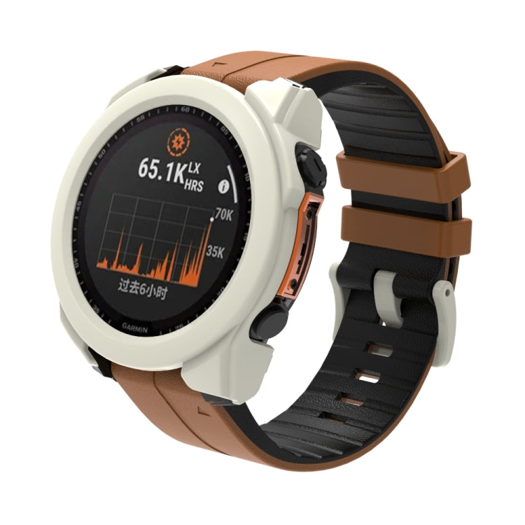 For Garmin Fenix 8 AMOLED 43mm Tempered Glass Film Integrated PC Watch Protective Case(Ivory White)