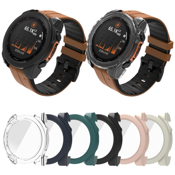 For Garmin Fenix 8 AMOLED 51mm Tempered Glass Film Integrated PC Watch Protective Case(Pink)