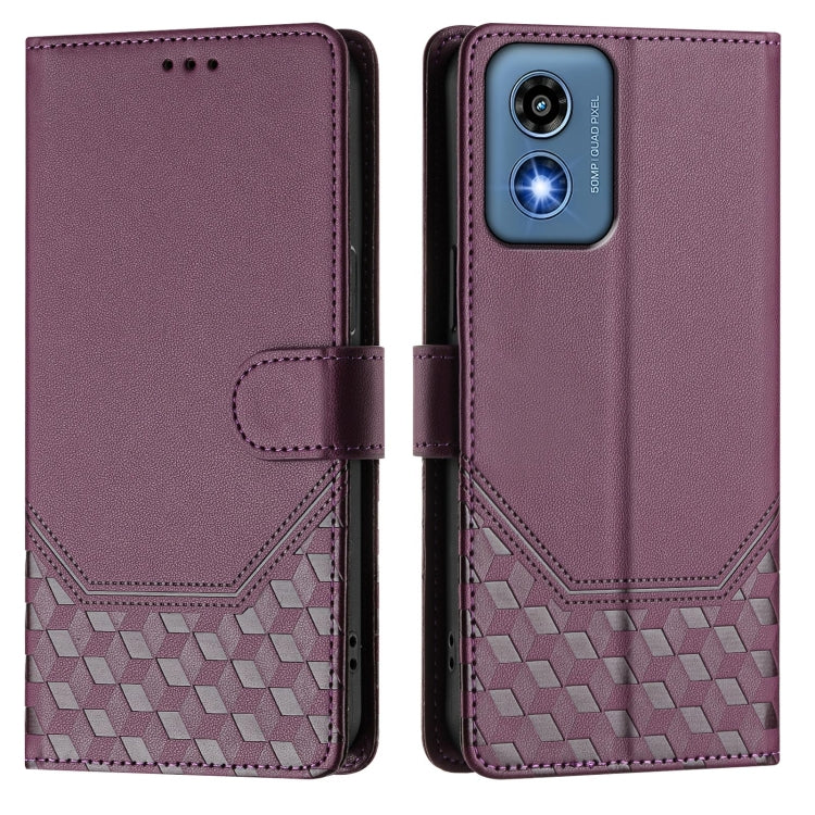 For Motorola Moto G Play 5G 2024 Oversea Honeycomb Embossing RFID Leather Phone Case(Violet)