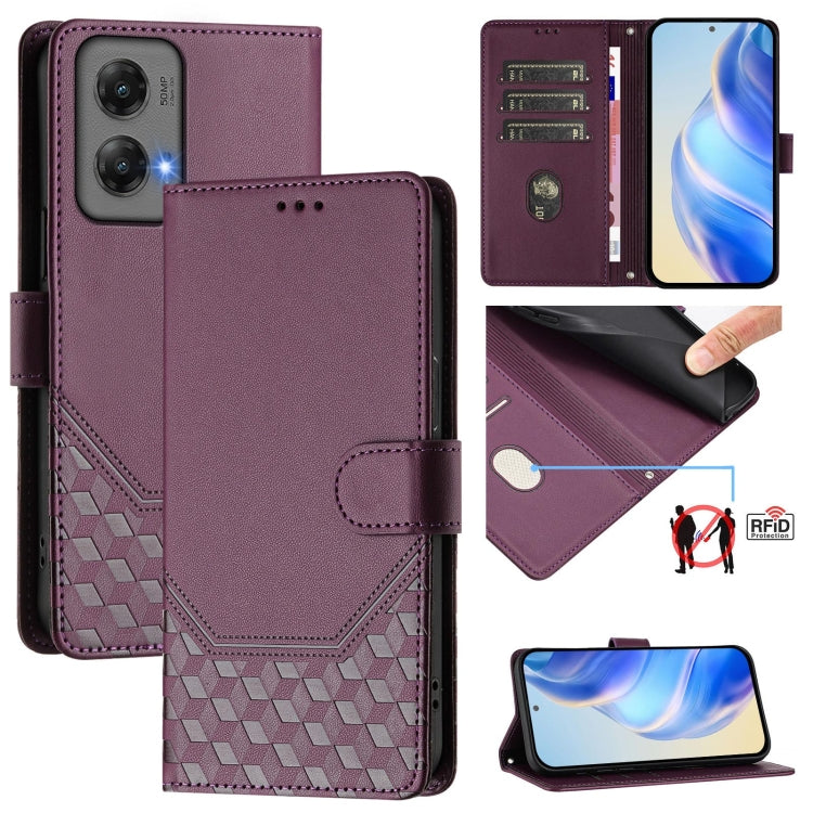 For Motorola Moto G Stylus 5G 2024 Honeycomb Embossing RFID Leather Phone Case(Violet)