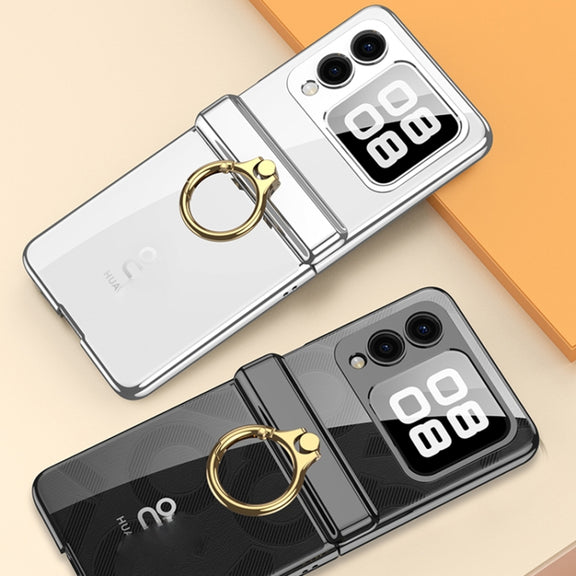 For Huawei nova Flip GKK Integrated  Magnetic Folding Phantom Rotary Phone Case with Ring Holder(Silver)