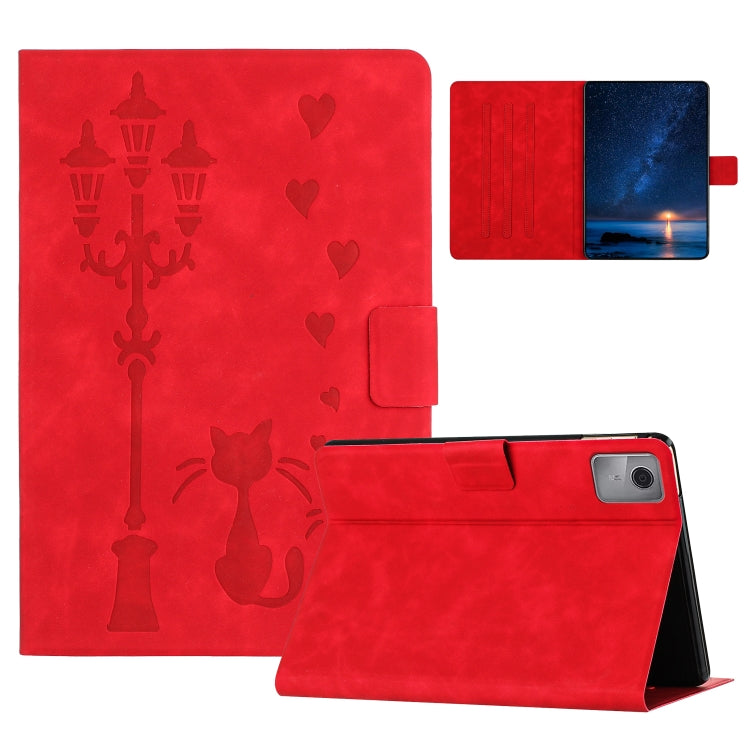 For Lenovo Tab M11 / Xiaoxin Pad 2024 Embossed Couple Cat Smart Tablet Leather Case(Red)