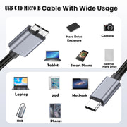 10Gbps USB-C / Type-C 3.1 to Micro B Mobile Hard Disk Adapter Cable, Length:3m