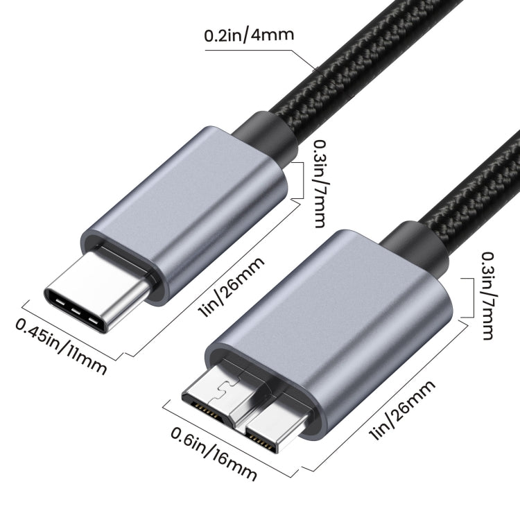10Gbps USB-C / Type-C 3.1 to Micro B Mobile Hard Disk Adapter Cable, Length:3m