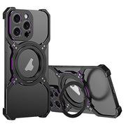 For iPhone 16 Pro Max Mechanical Arm Borderless MagSafe Holder Metal Phone Case(Black Purple)