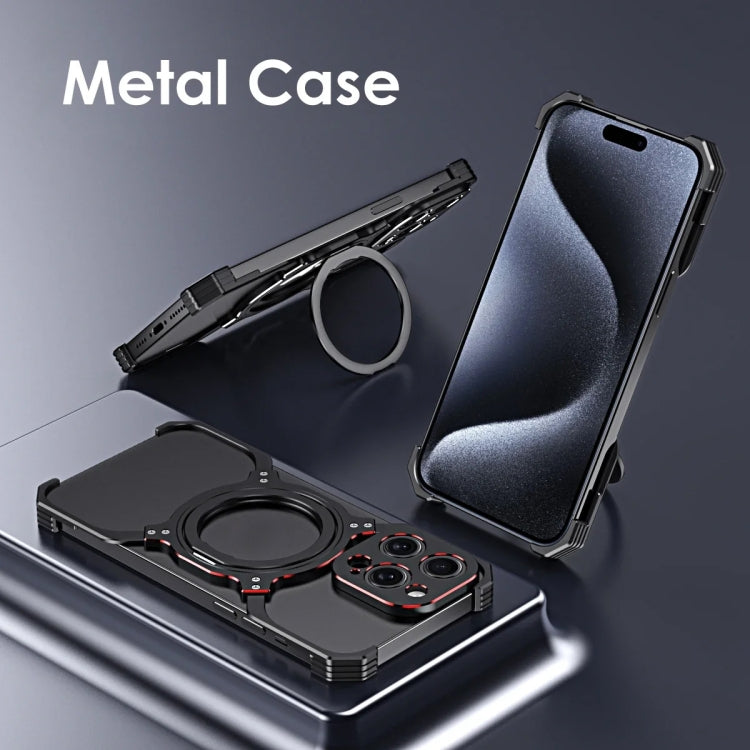 For iPhone 16 Pro Mechanical Arm Borderless MagSafe Holder Metal Phone Case(Black Blue)