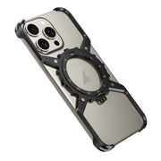 For iPhone 16 Pro Max Mechanical Gear MagSafe Holder Borderless Metal Phone Case(Black)