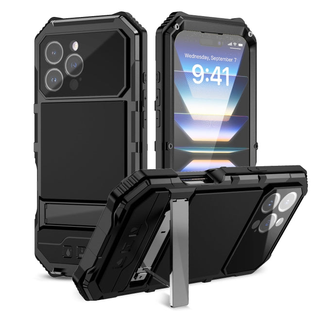 For iPhone 16 Pro Max R-JUST Life Water-resistant Dustproof Shockproof Holder Phone Case(Black)