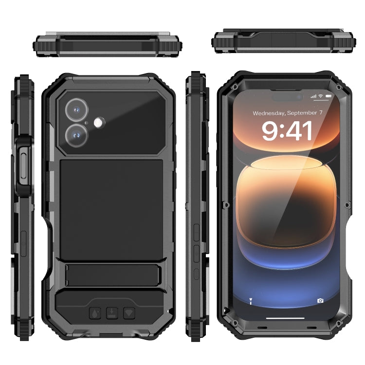 For iPhone 16 Plus R-JUST Life Water-resistant Dustproof Shockproof Holder Phone Case(Black)