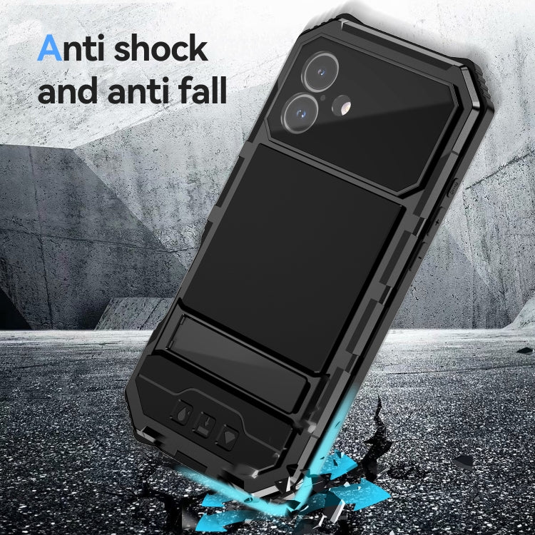 For iPhone 16 Plus R-JUST Life Water-resistant Dustproof Shockproof Holder Phone Case(Black)