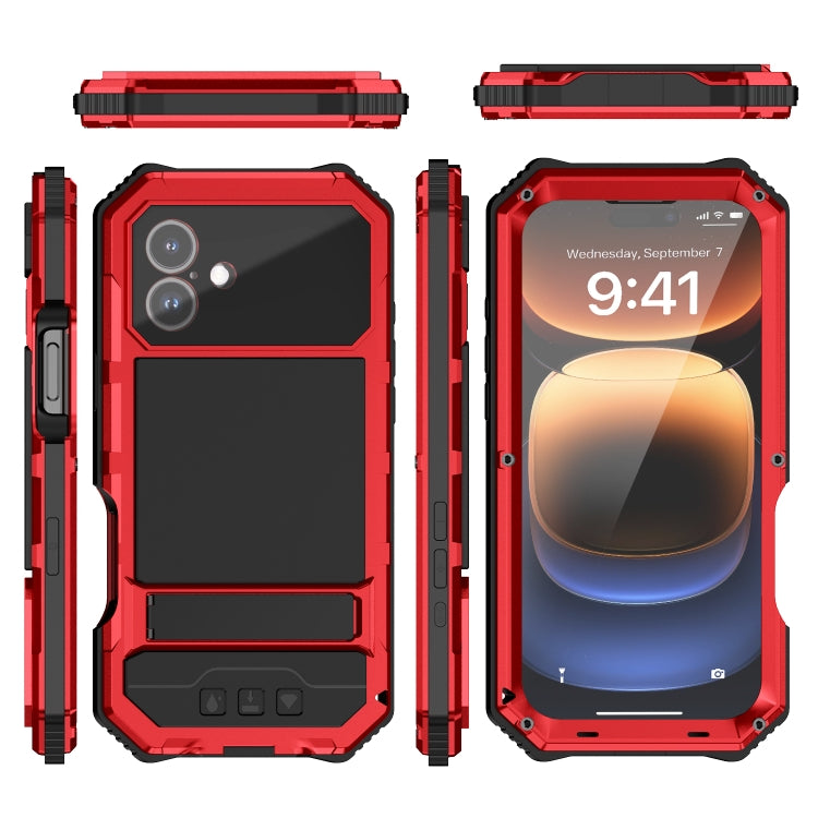 For iPhone 16 Plus R-JUST Life Water-resistant Dustproof Shockproof Holder Phone Case(Red)