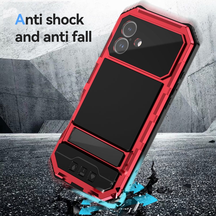 For iPhone 16 Plus R-JUST Life Water-resistant Dustproof Shockproof Holder Phone Case(Red)