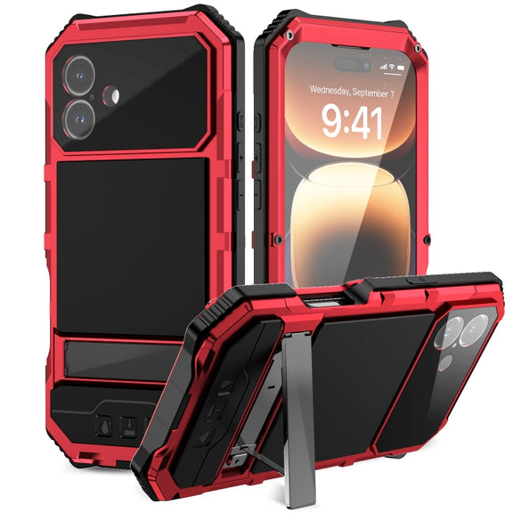 For iPhone 16 Plus R-JUST Life Water-resistant Dustproof Shockproof Holder Phone Case(Red)