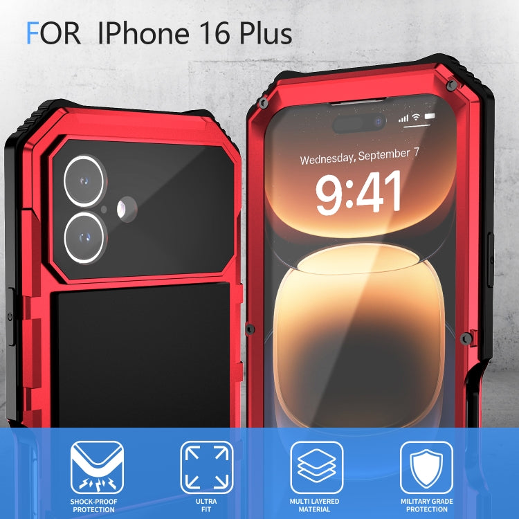 For iPhone 16 Plus R-JUST Life Water-resistant Dustproof Shockproof Holder Phone Case(Red)
