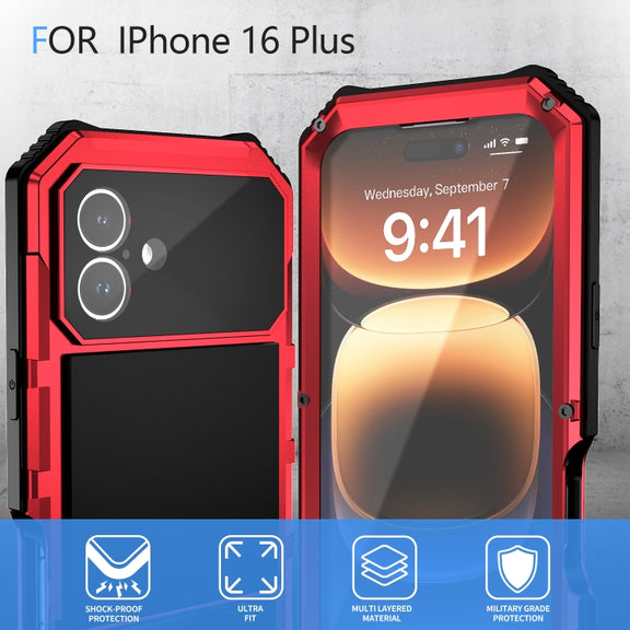 For iPhone 16 Plus R-JUST Life Water-resistant Dustproof Shockproof Holder Phone Case(Red)