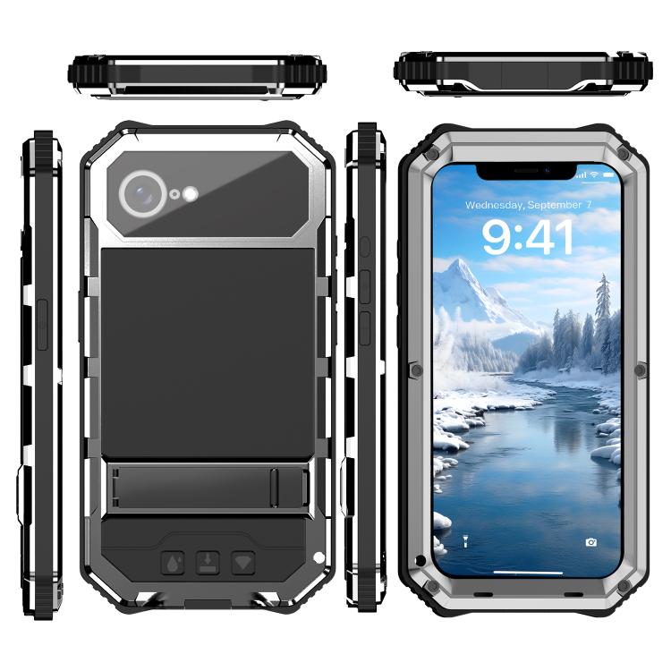 For iPhone 16e R-JUST Life Water-resistant Dustproof Shockproof Holder Phone Case(Silver)