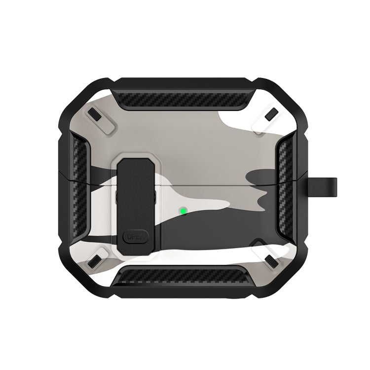 For Samsung Galaxy Buds3 / 3 Pro Camouflage Earphone Protective Case with Switch & Hook(Light Grey)
