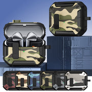 For Samsung Galaxy Buds3 / 3 Pro Camouflage Earphone Protective Case with Switch & Hook(Dark Grey)