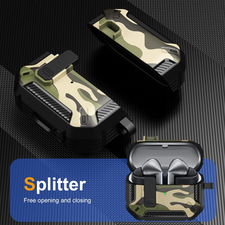 For Samsung Galaxy Buds3 / 3 Pro Camouflage Earphone Protective Case with Switch & Hook(Dark Grey)