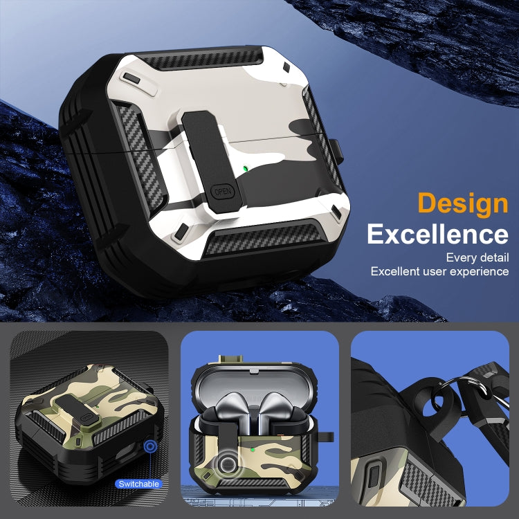 For Samsung Galaxy Buds3 / 3 Pro Camouflage Earphone Protective Case with Switch & Hook(Dark Grey)