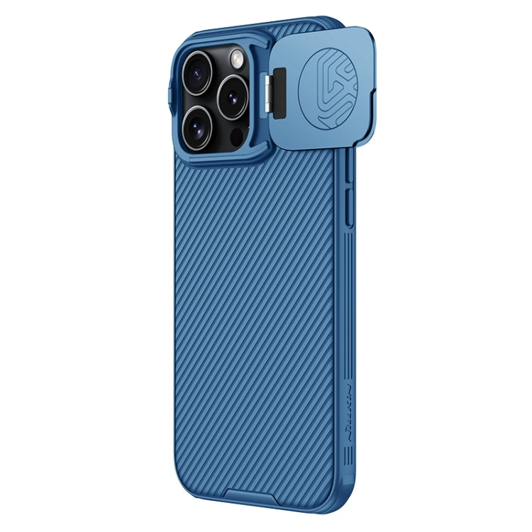 For iPhone 16 Pro Max NILLKIN Black Mirror Prop CD Texture Mirror Phone Case(Blue)