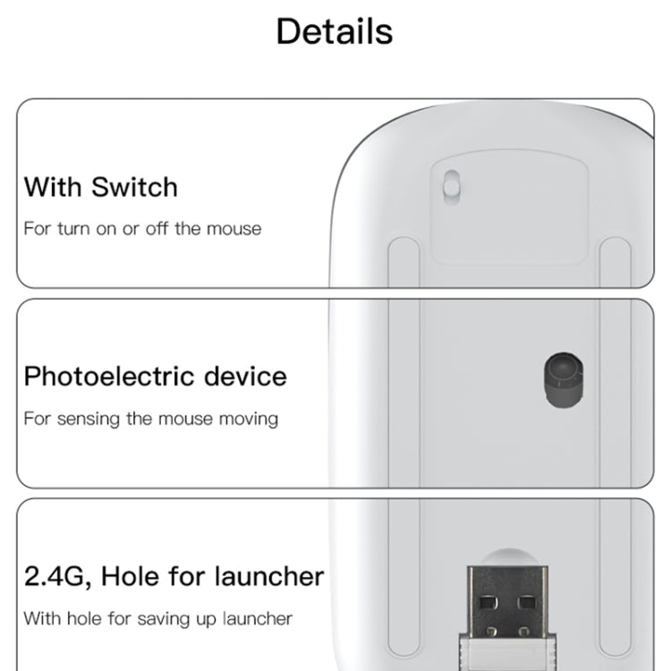 Yesido KB15 Slim 2.4G Rechargeable Wireless Optical Mouse(White)