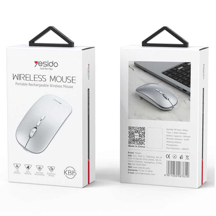 Yesido KB15 Slim 2.4G Rechargeable Wireless Optical Mouse(White)