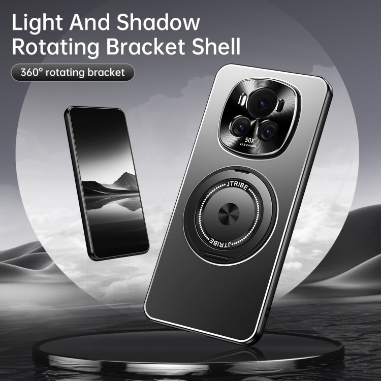 For Honor Magic6 Pro Rotating Holder Frosted Metal Phone Case(Black)
