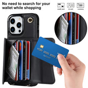 For iPhone 16 Pro Max RFID Card Slot Phone Case with Long Lanyard(Black)