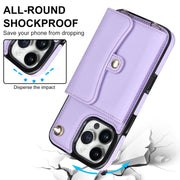 For iPhone 16 Pro Max RFID Card Slot Phone Case with Long Lanyard(Purple)
