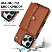 For iPhone 16 Pro Max RFID Card Slot Phone Case with Long Lanyard(Brown)