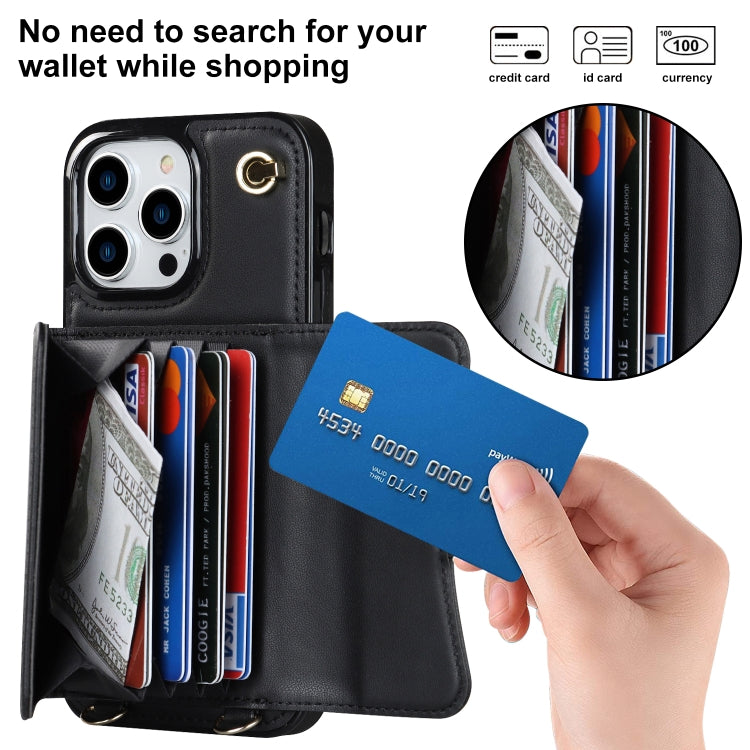 For iPhone 16 Pro RFID Card Slot Phone Case with Long Lanyard(Black)